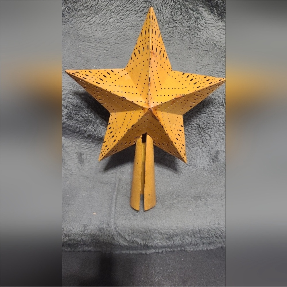 Star Tree Topper Rustic Punched Metal Yellow Christmas Decor Ornament
